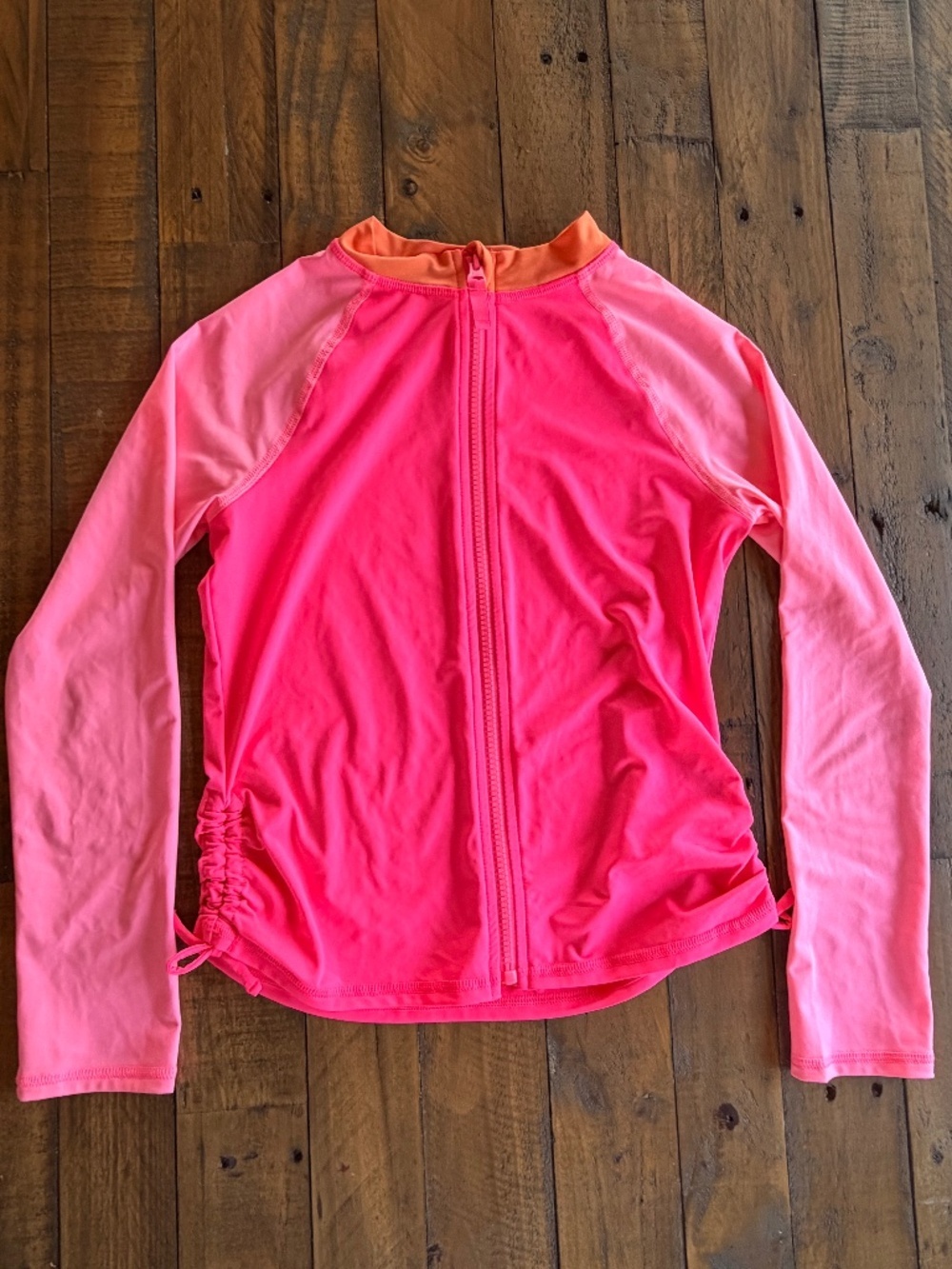 Lands’ End Girls Neon Pink Zip Rash Guard Jacket L 10/12 EUC